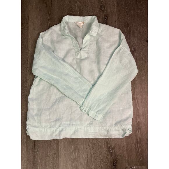 C&C California 100% Linen Sea Foam Green Collared Popover Shirt - Picture 1 of 6